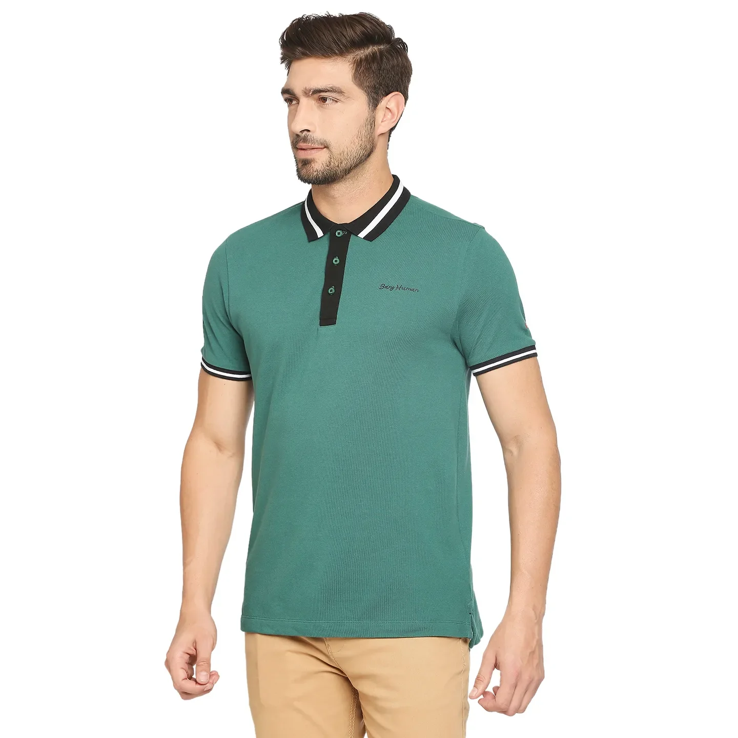 Green Regular Fit Men's Polo T-Shirt by Being Human Clothing - Image 4