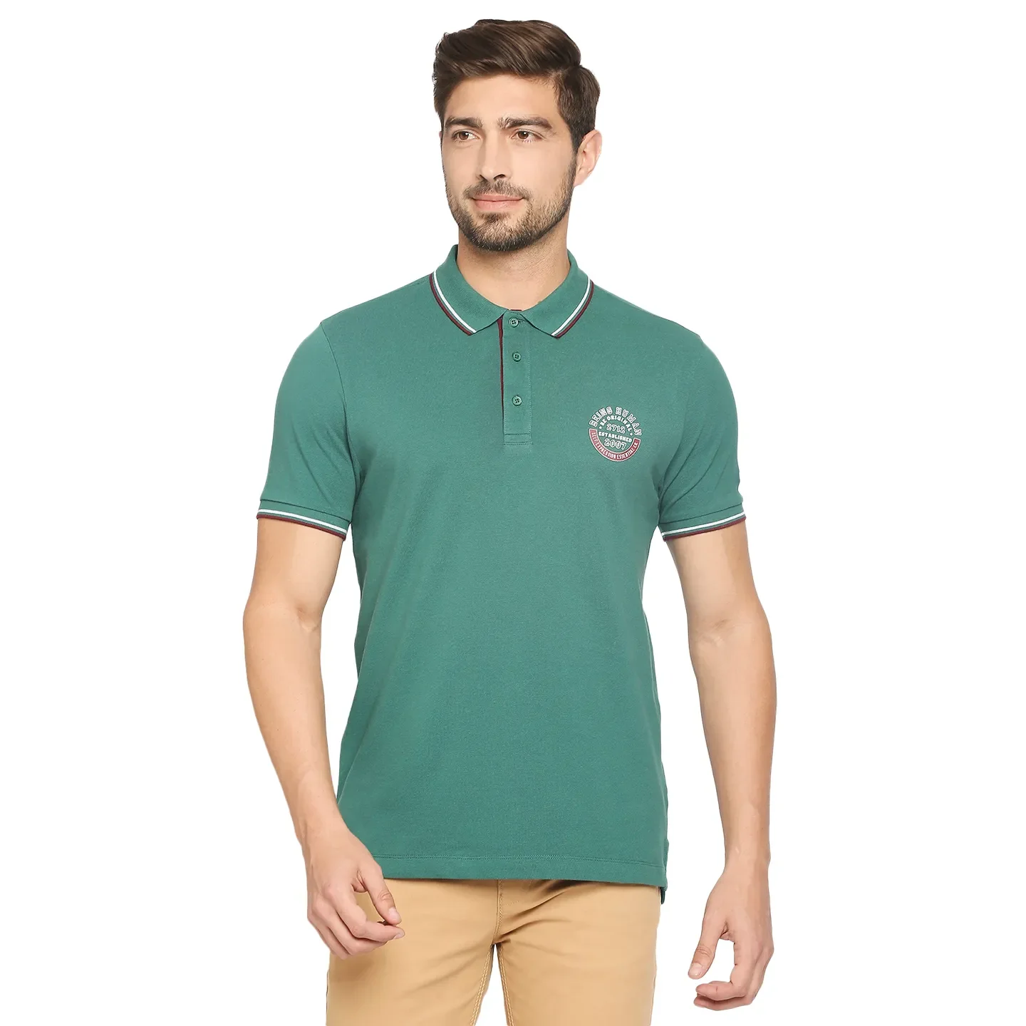 Green Regular Fit Men's Polo T-Shirt by Being Human Clothing