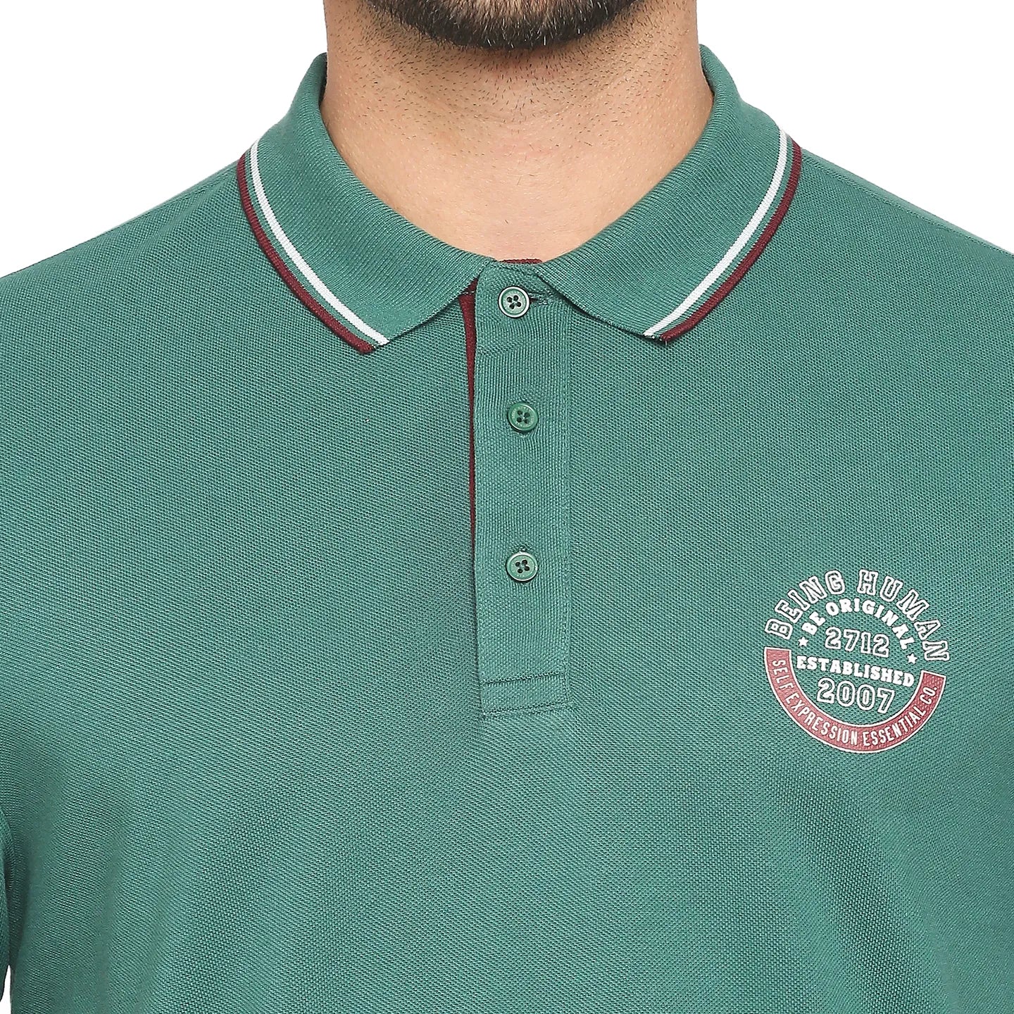 Green Regular Fit Men's Polo T-Shirt by Being Human Clothing - Image 2
