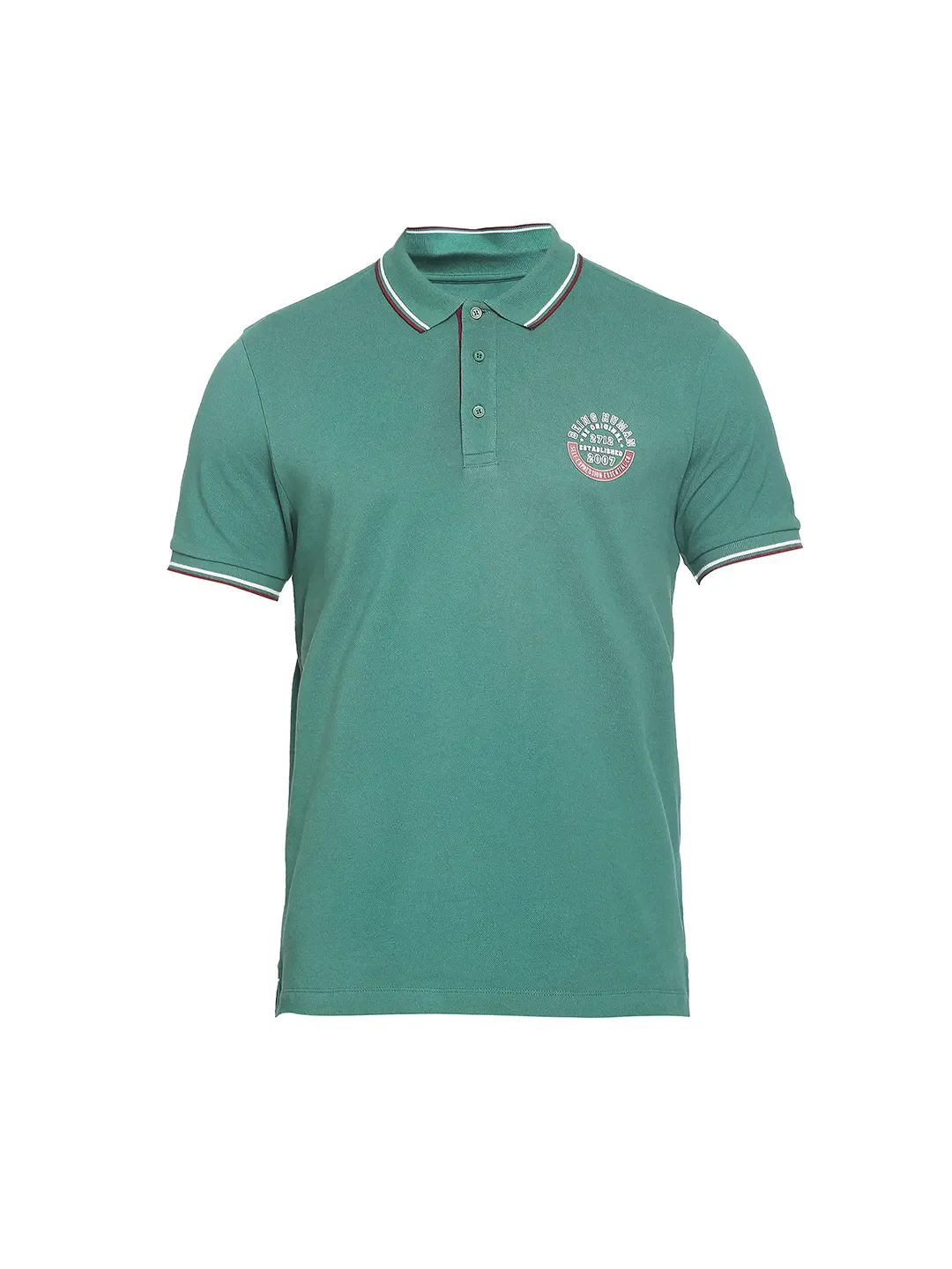 Green Regular Fit Men's Polo T-Shirt by Being Human Clothing - Image 7
