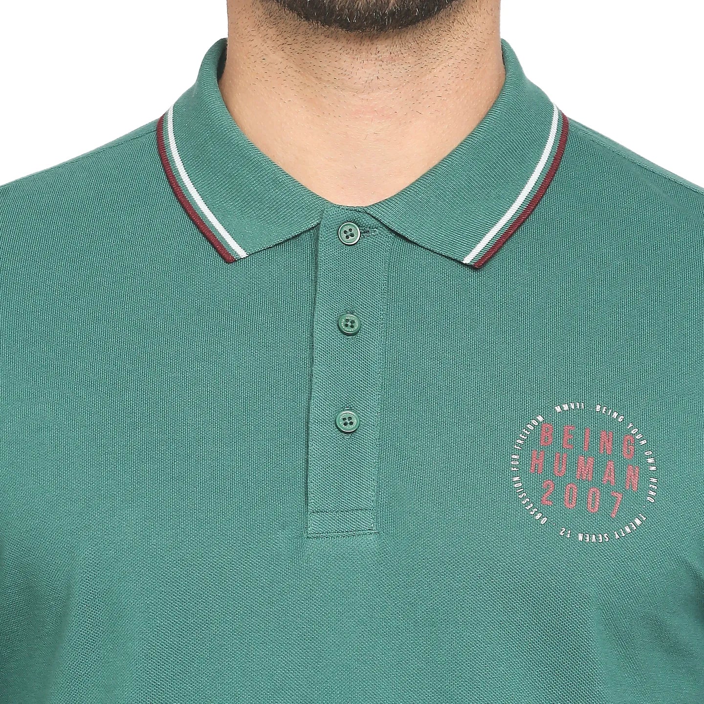 Green Regular Fit Men's Polo T-Shirt by Being Human Clothing - Image 2