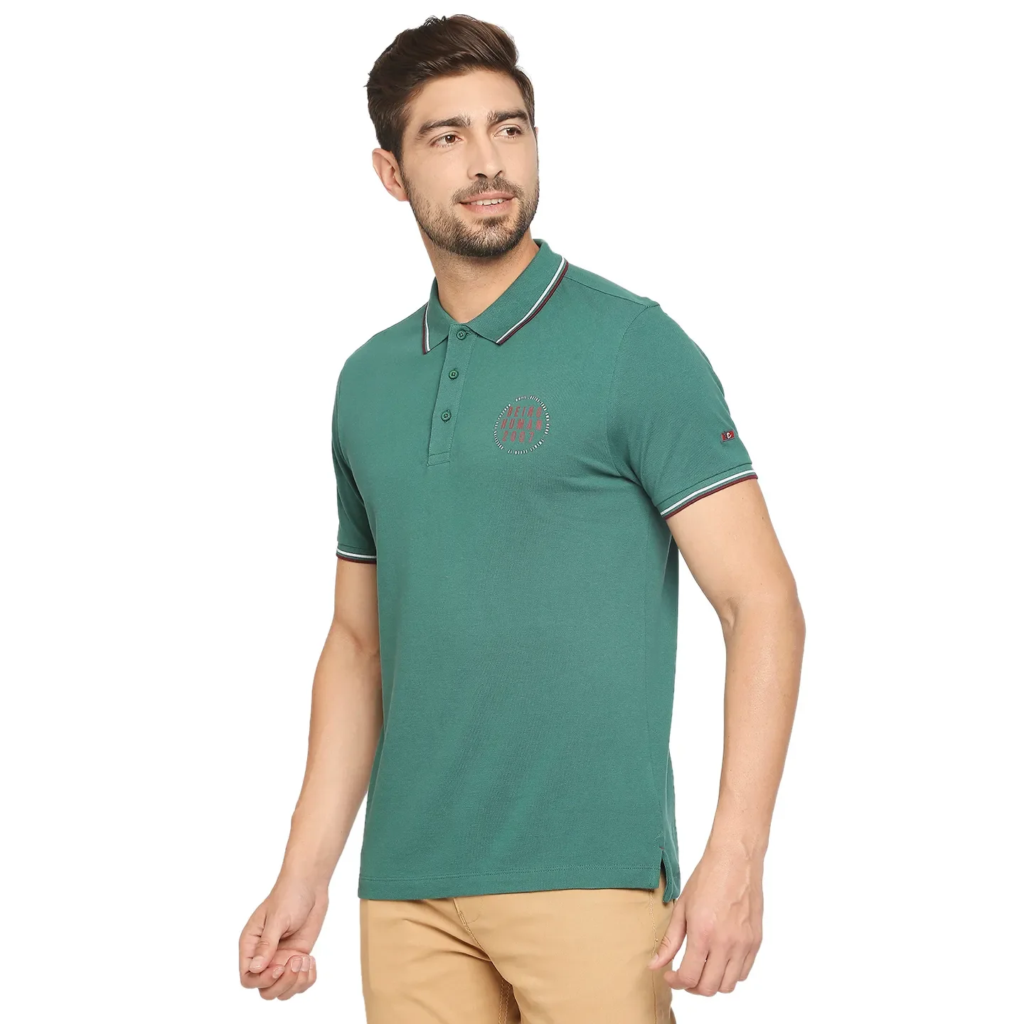 Green Regular Fit Men's Polo T-Shirt by Being Human Clothing - Image 3