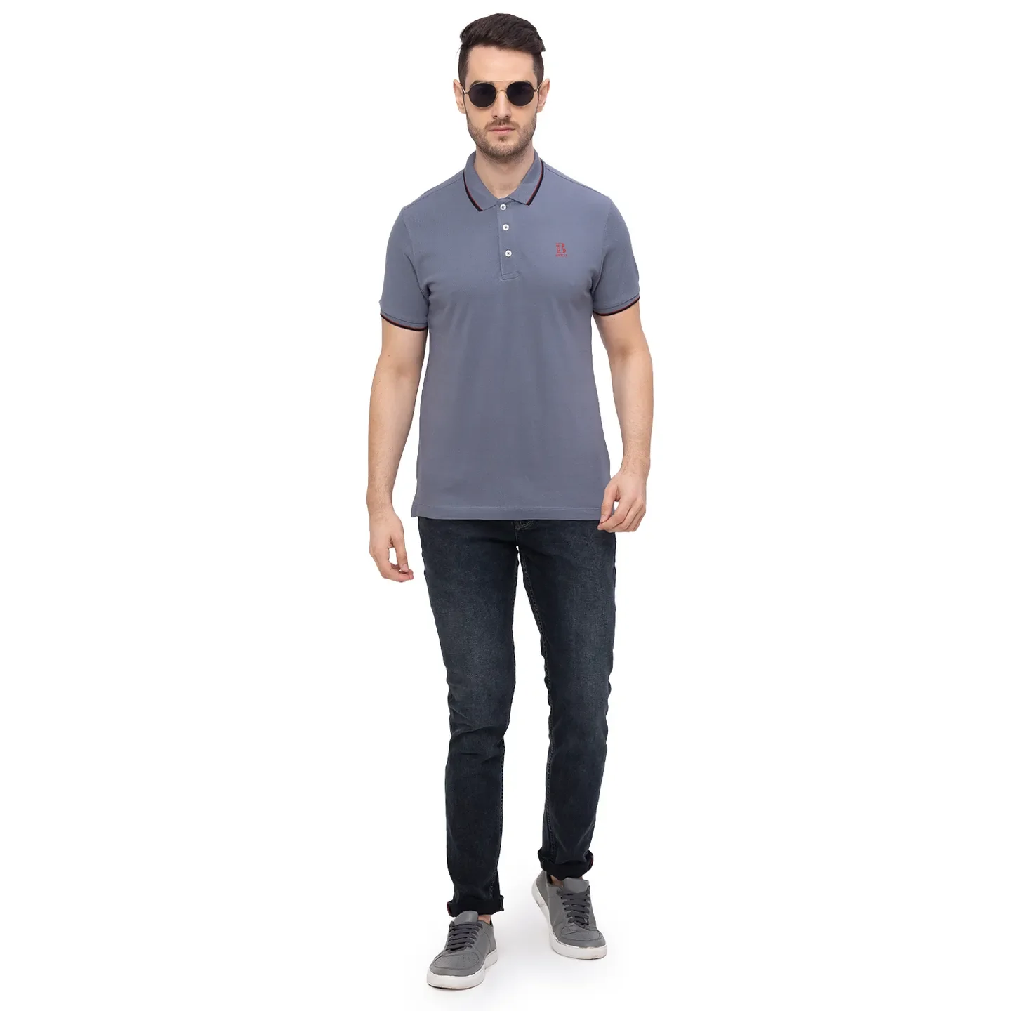 Grey Regular Fit Men's Polo T-Shirt by Being Human Clothing - Image 6