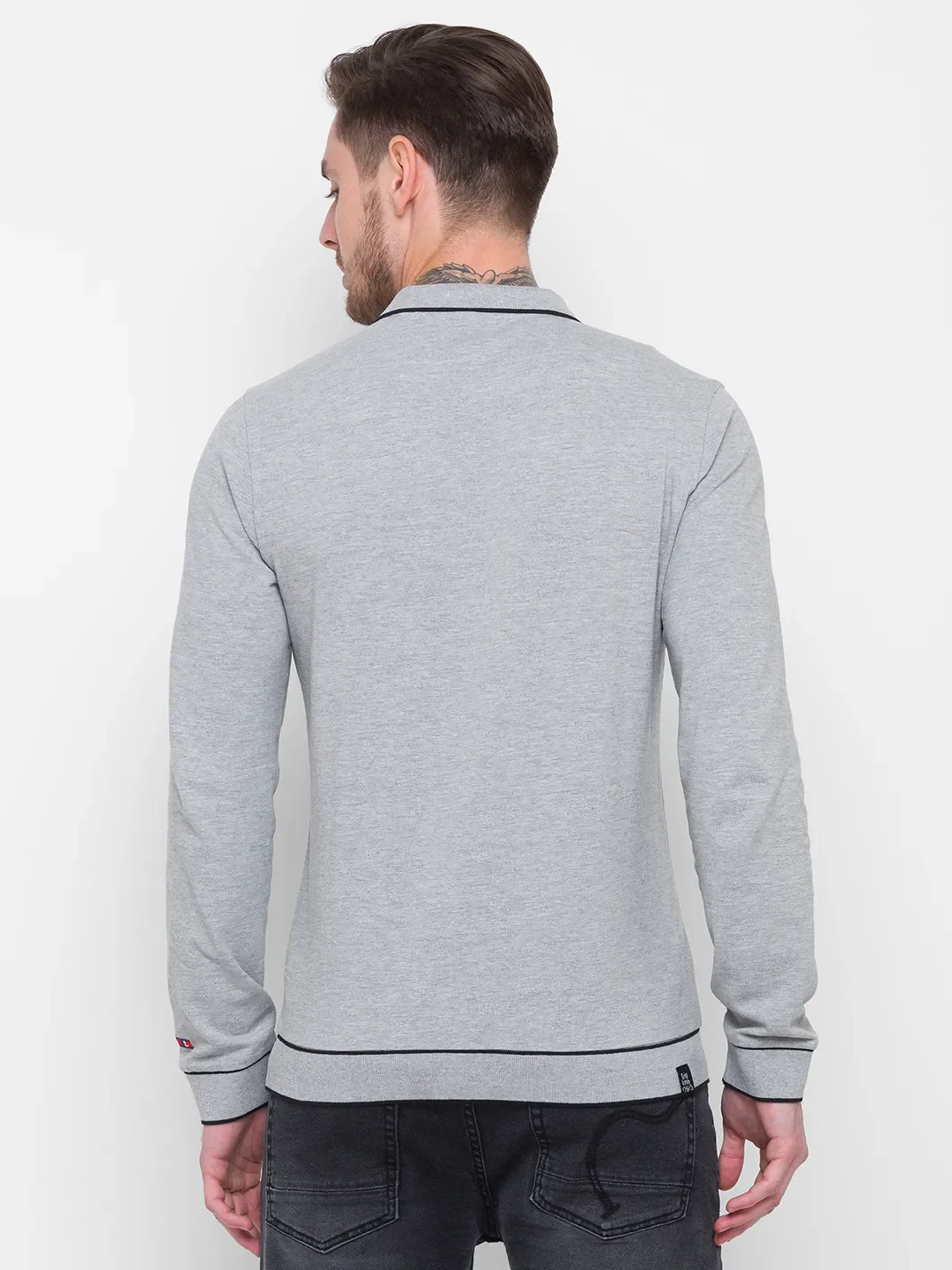Grey Regular Fit Men's Long Sleeves Polo T-Shirt by Being Human Clothing - Image 3