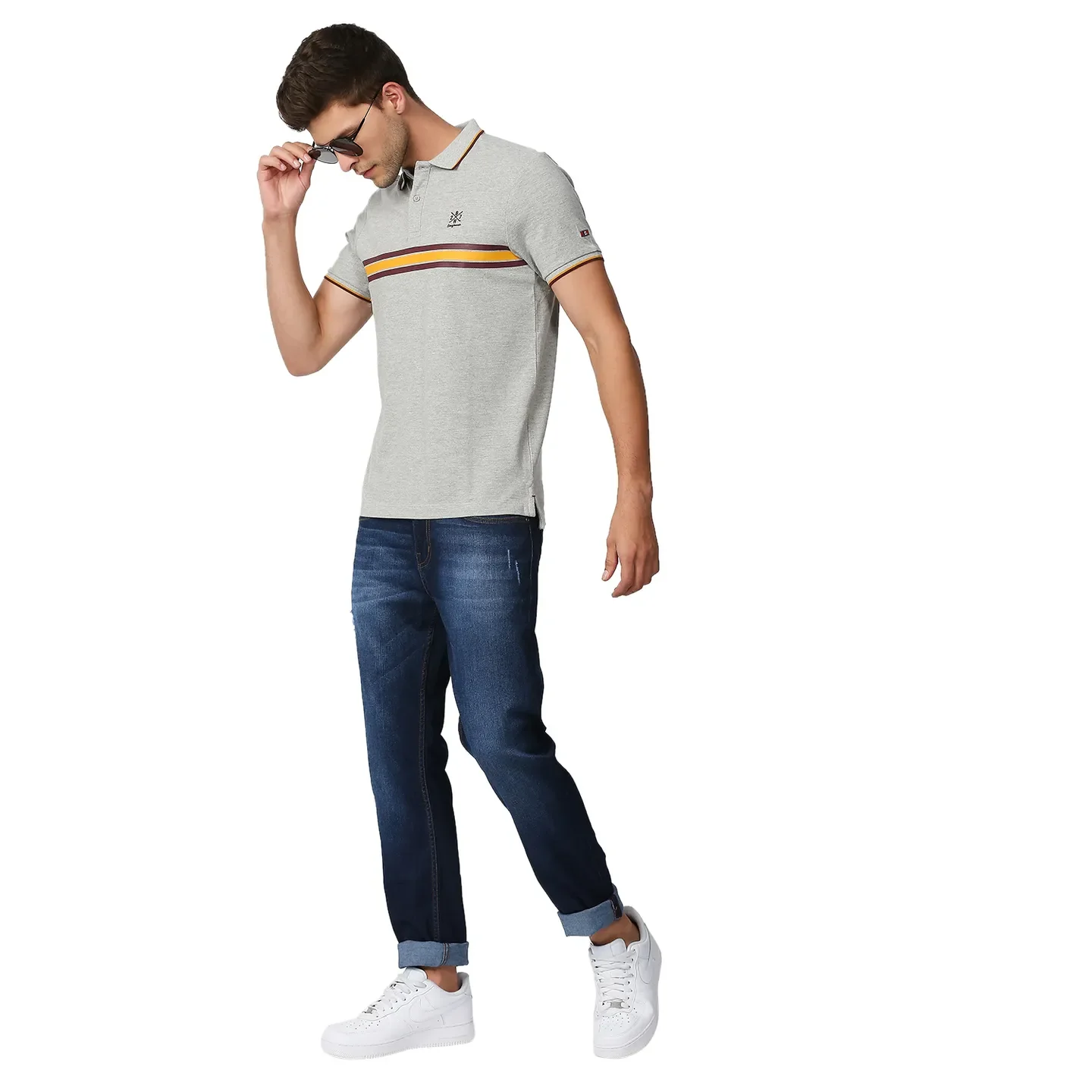 Grey Regular Fit Men's Polo T-Shirt by Being Human Clothing - Image 6