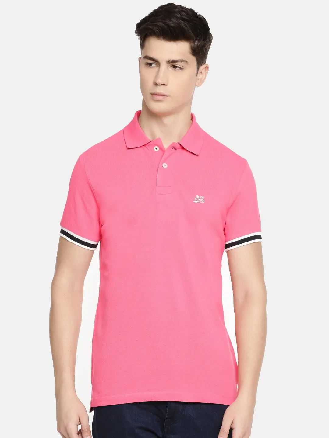 Pink Regular Fit Men's Polo T-Shirt by Being Human Clothing