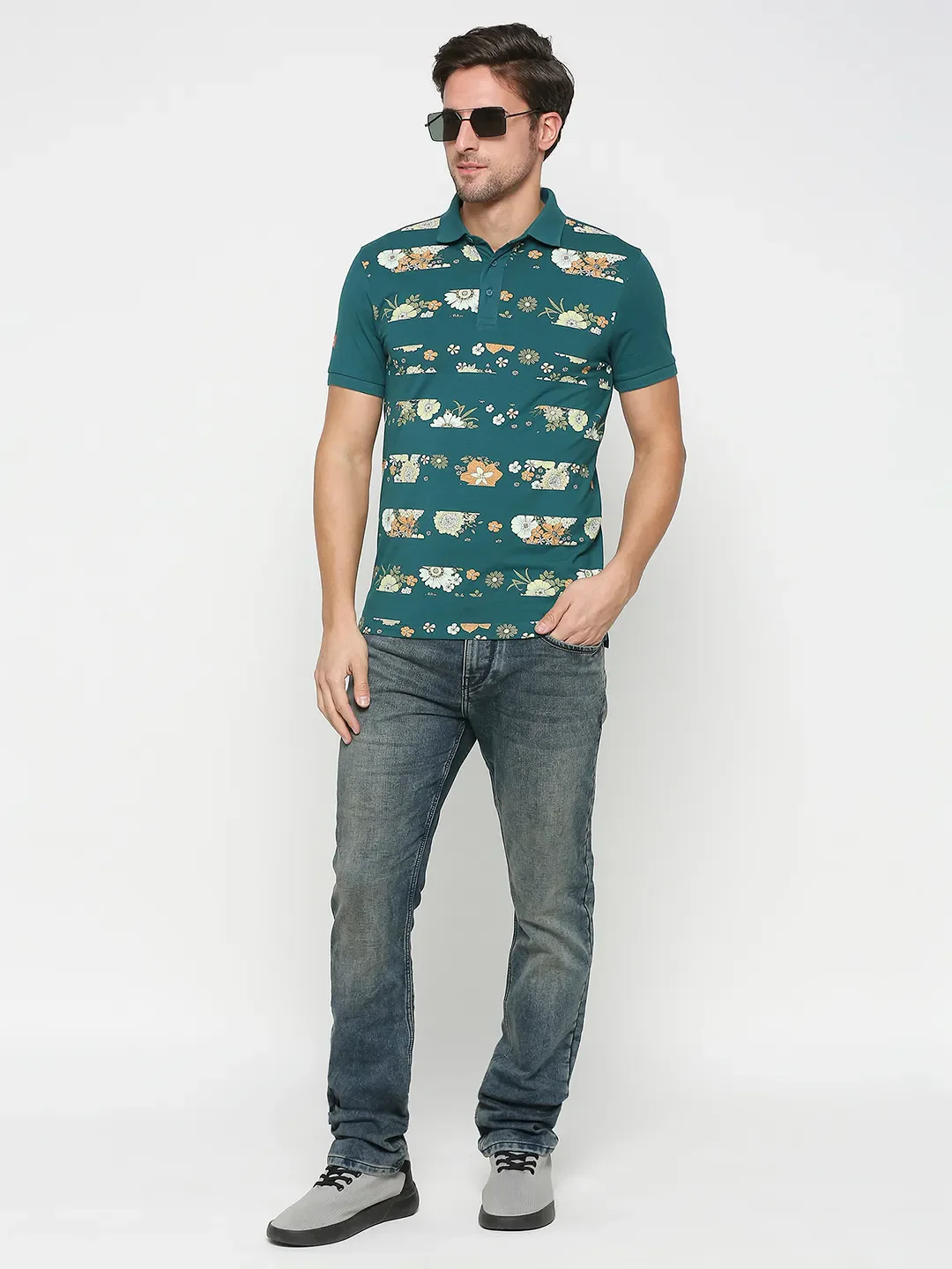 Ice Blue Regular Fit Men's Polo T-shirt by Being Human Clothing - Image 6