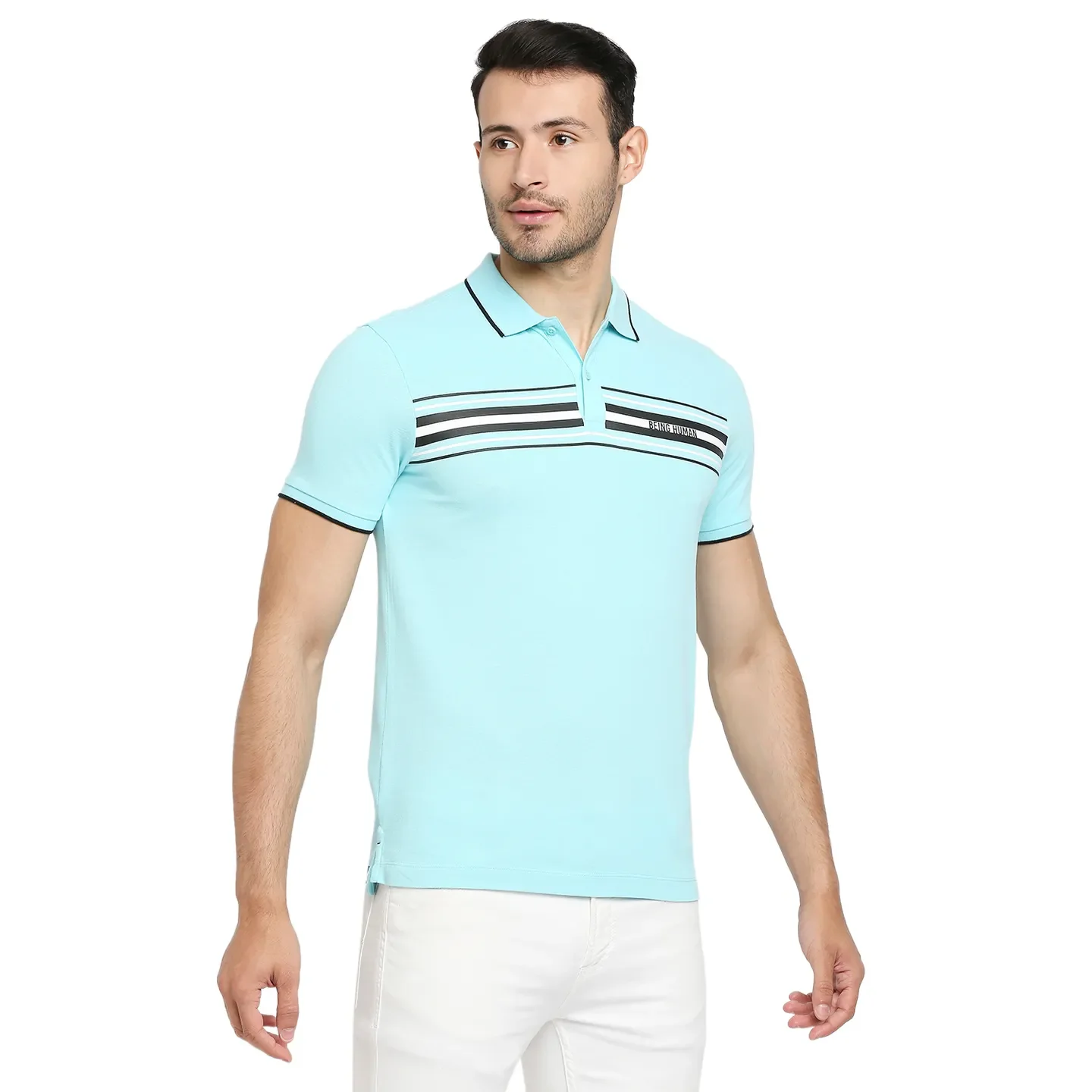 Blue Regular Fit Men's Polo T-Shirt by Being Human Clothing - Image 3