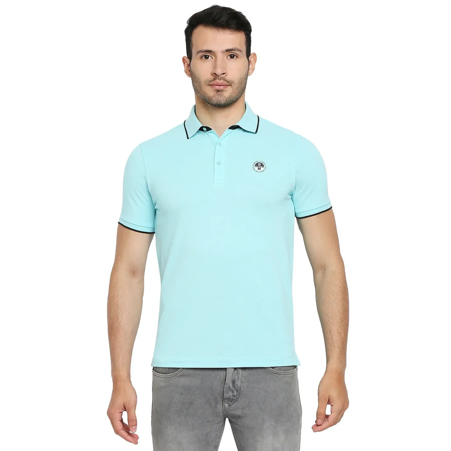 Blue Regular Fit Men's Polo T-Shirt by Being Human Clothing