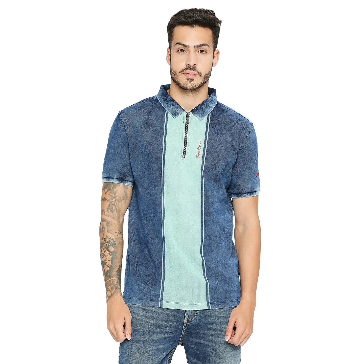 Indigo Regular Fit Men's Polo T-shirt by Being Human Clothing
