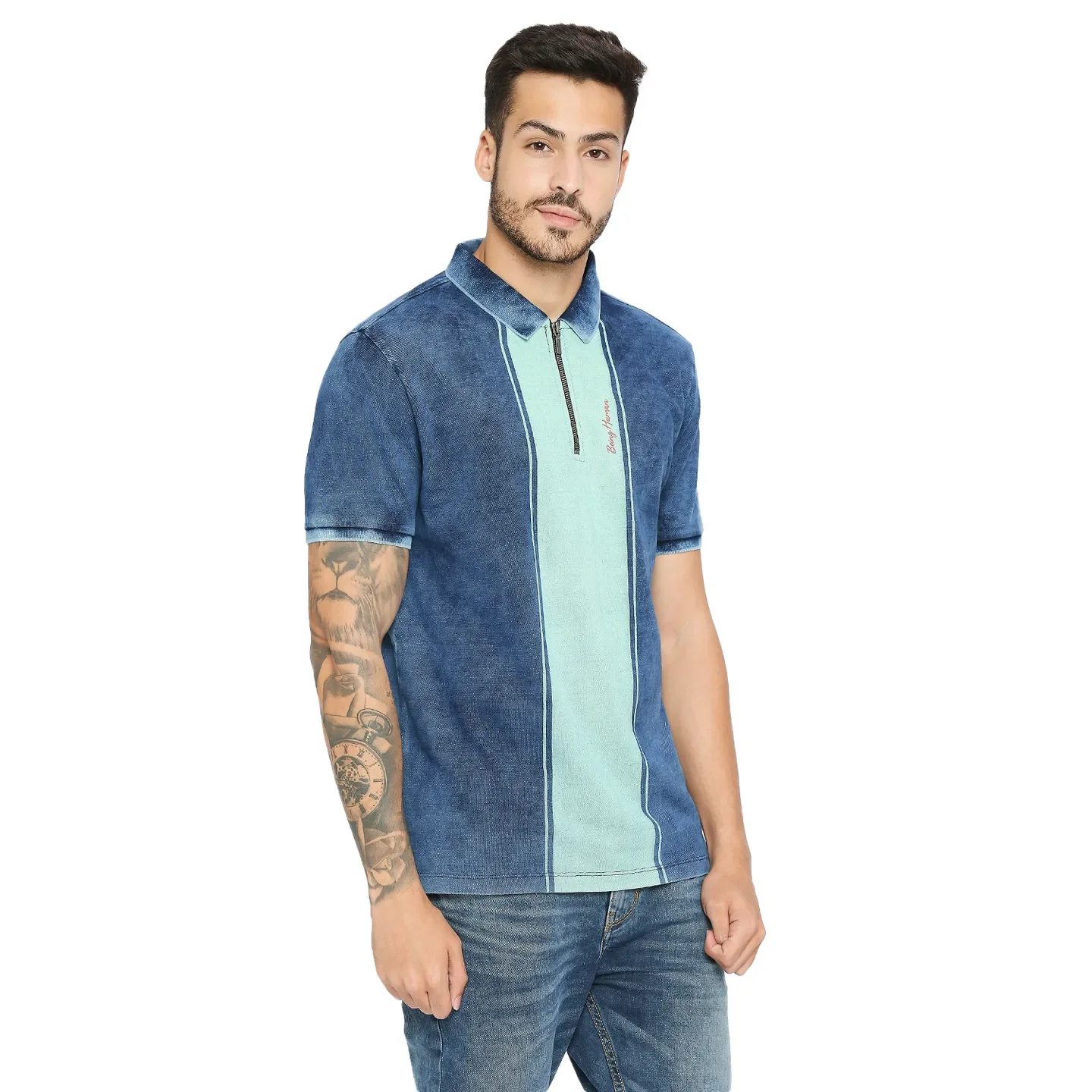 Indigo Regular Fit Men's Polo T-shirt by Being Human Clothing - Image 3