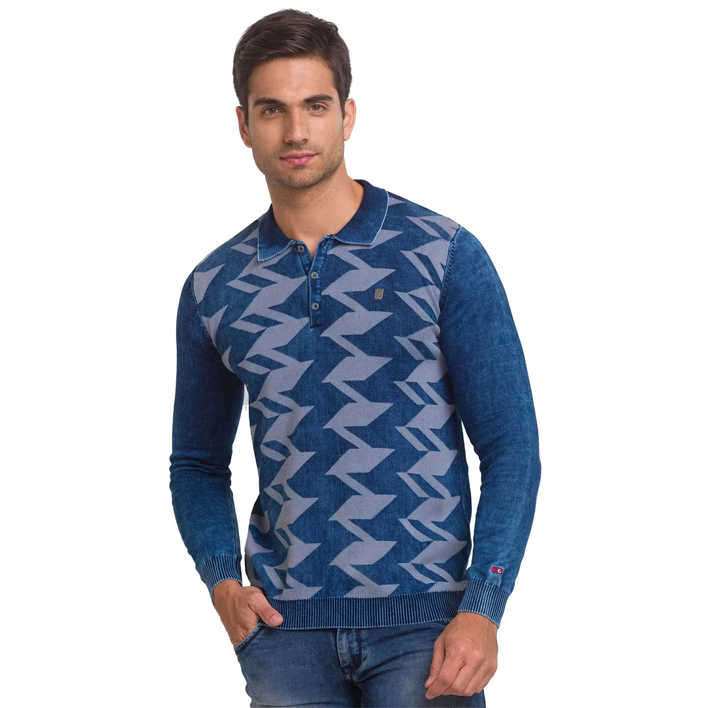 Blue Regular Fit Men's Long Sleeves Polo T-Shirt by Being Human Clothing