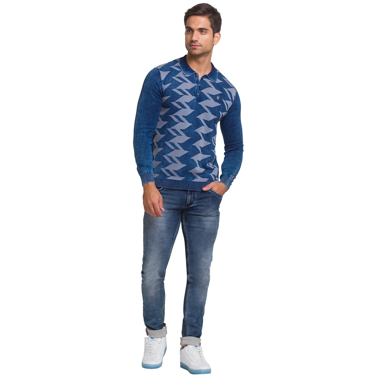 Blue Regular Fit Men's Long Sleeves Polo T-Shirt by Being Human Clothing - Image 2