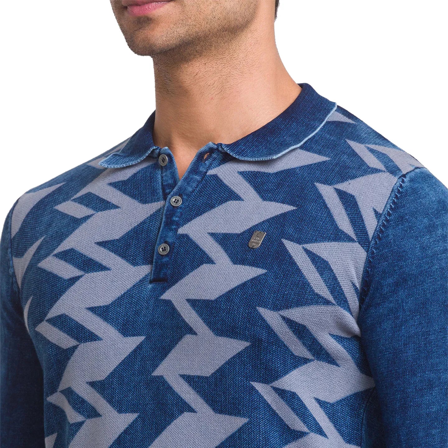 Blue Regular Fit Men's Long Sleeves Polo T-Shirt by Being Human Clothing - Image 5