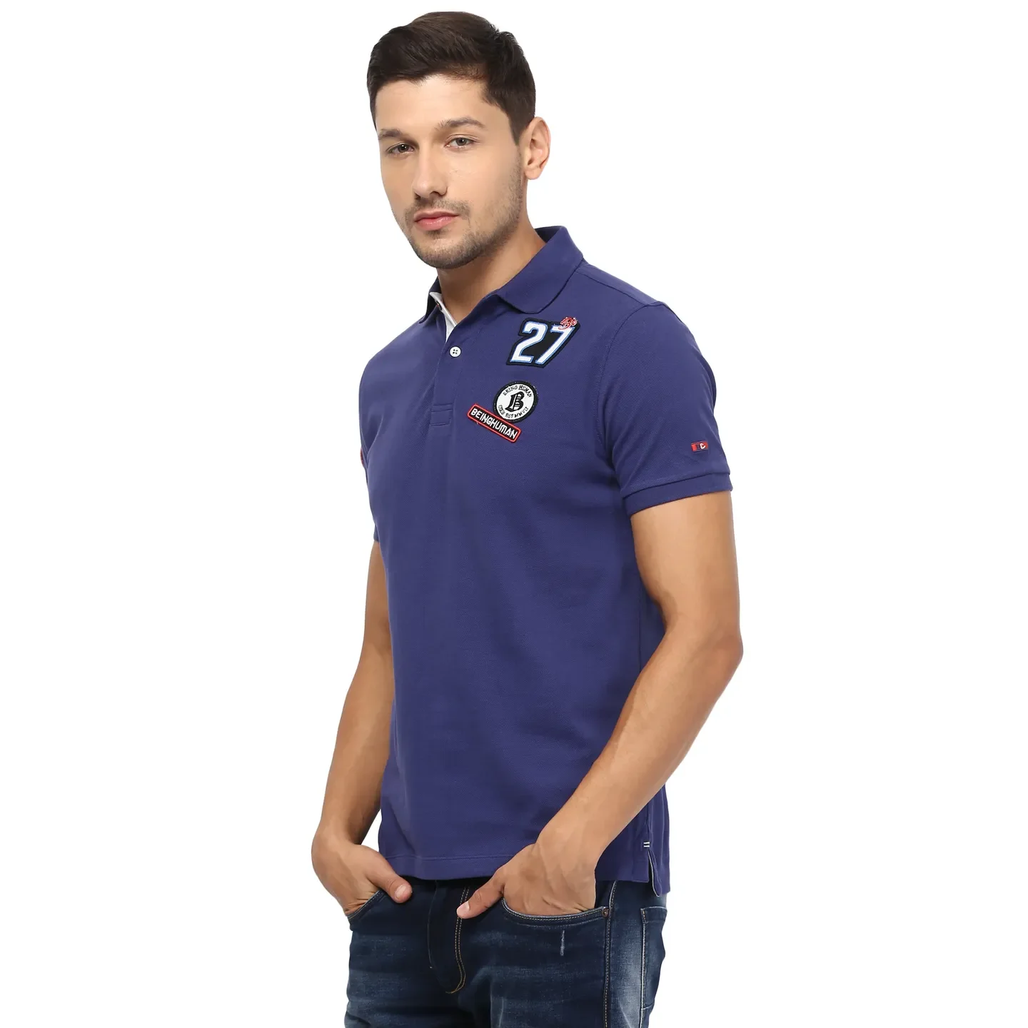 Blue Regular Fit Men's Polo T-Shirt by Being Human Clothing - Image 5