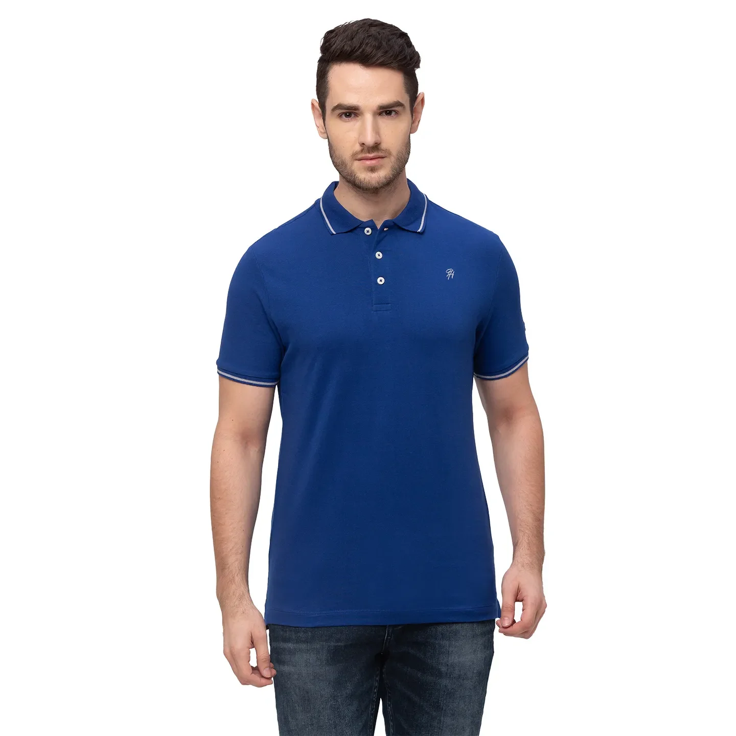 Blue Regular Fit Men's Polo T-Shirt by Being Human Clothing