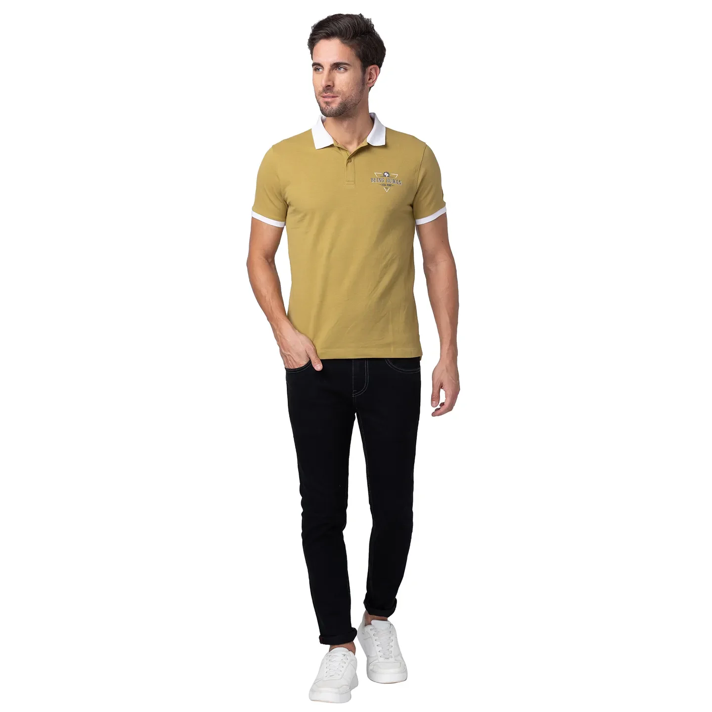 Brown Regular Fit Men's Polo T-Shirt by Being Human Clothing - Image 2
