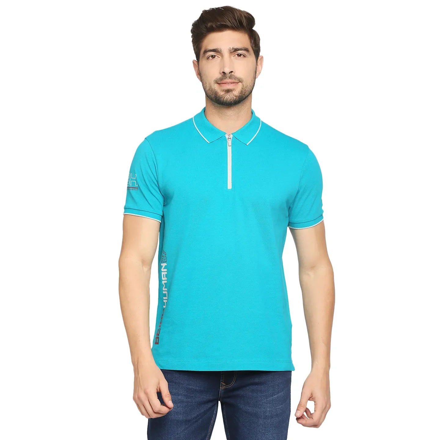 Blue Regular Fit Men's Polo T-Shirt by Being Human Clothing