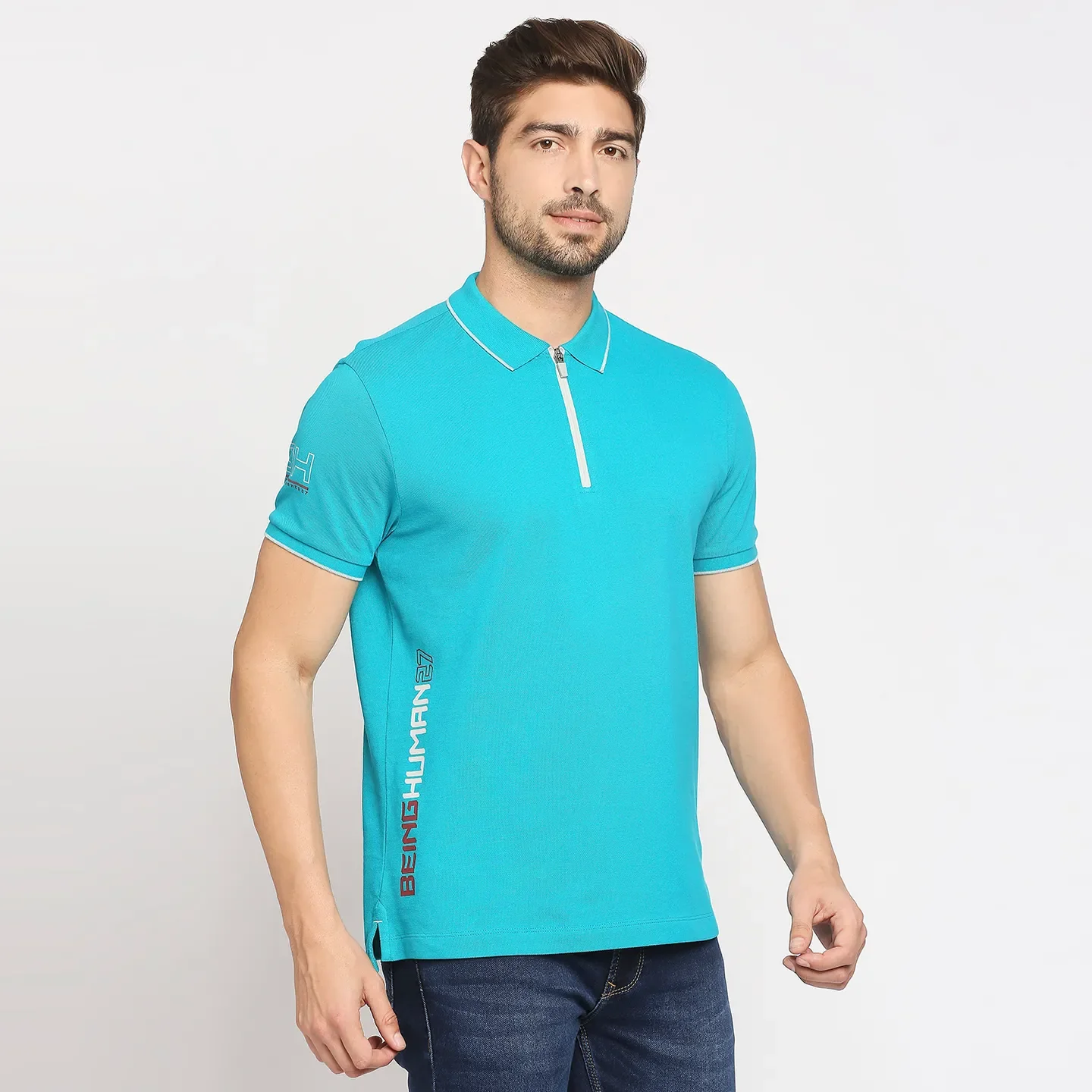 Blue Regular Fit Men's Polo T-Shirt by Being Human Clothing - Image 3