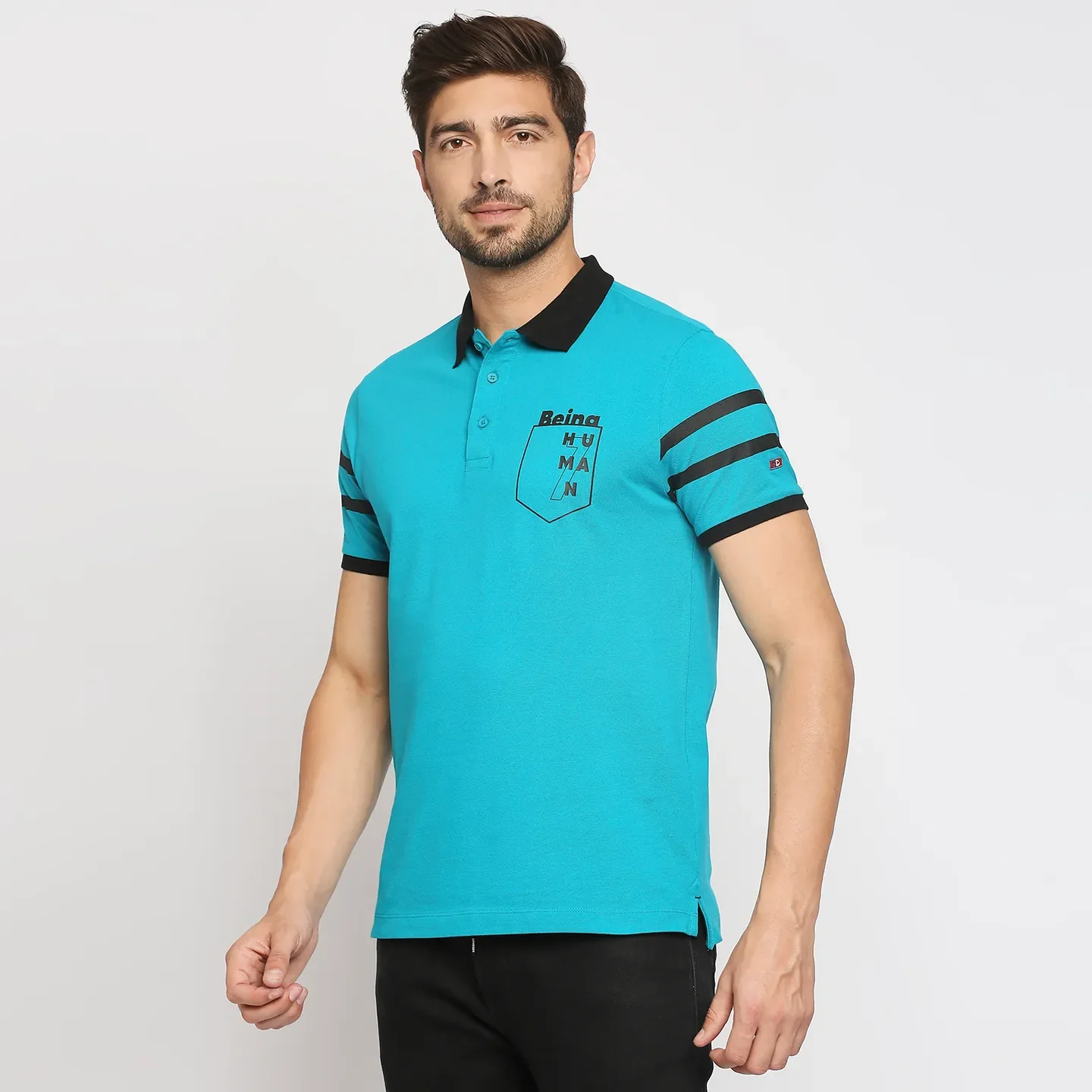 Lake Blue Regular Fit Men's Polo T-Shirt by Being Human Clothing - Image 3