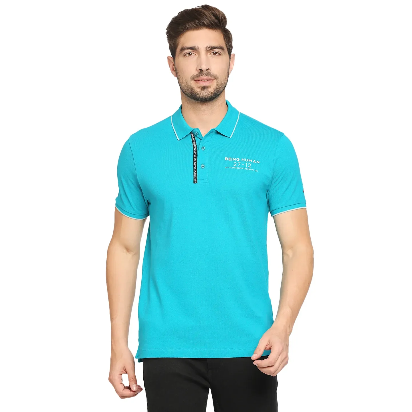 Blue Regular Fit Men's Polo T-Shirt by Being Human Clothing
