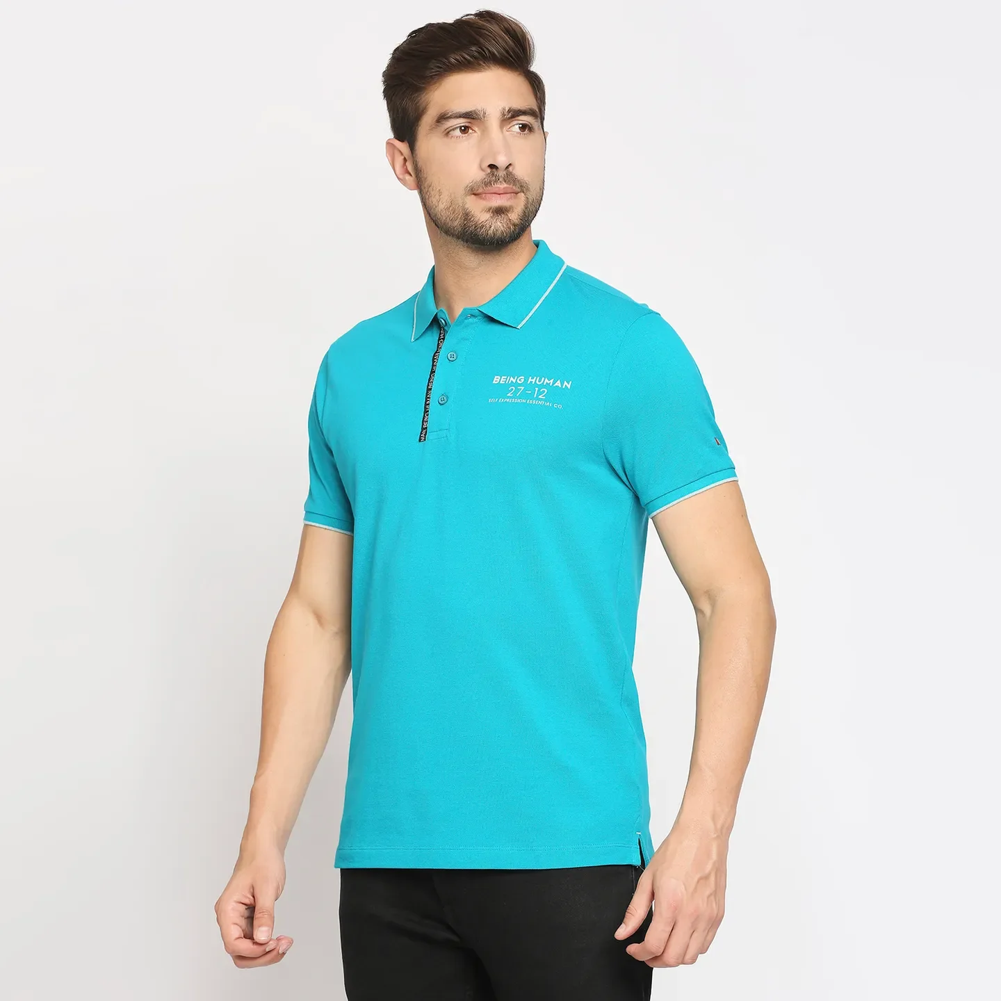 Blue Regular Fit Men's Polo T-Shirt by Being Human Clothing - Image 3