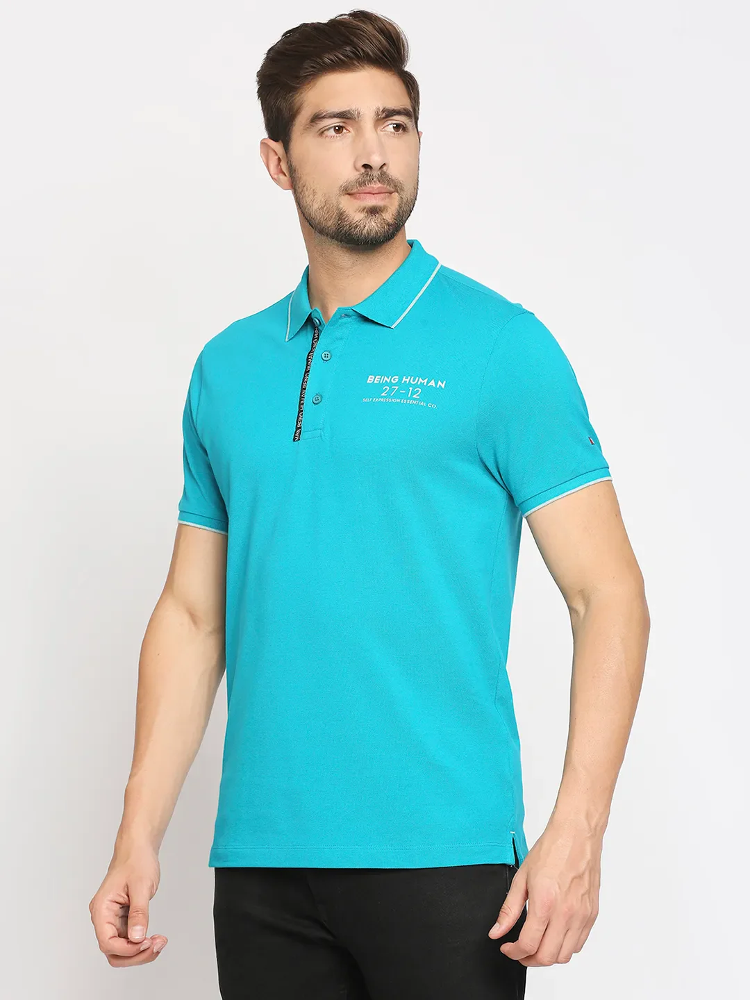 Blue Regular Fit Men's Polo T-Shirt by Being Human Clothing - Image 4
