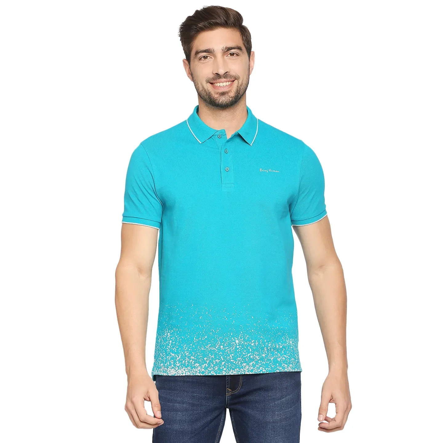 Blue Regular Fit Men's Polo T-Shirt by Being Human Clothing