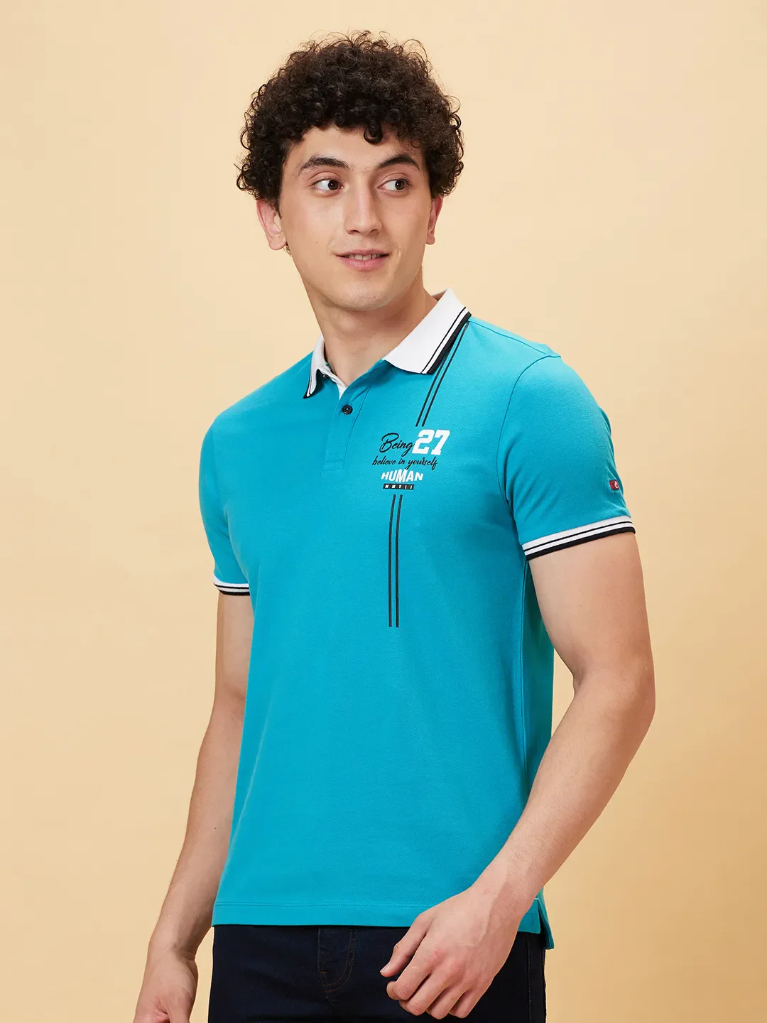 Blue Regular Fit Men's Polo T-Shirt by Being Human Clothing - Image 3