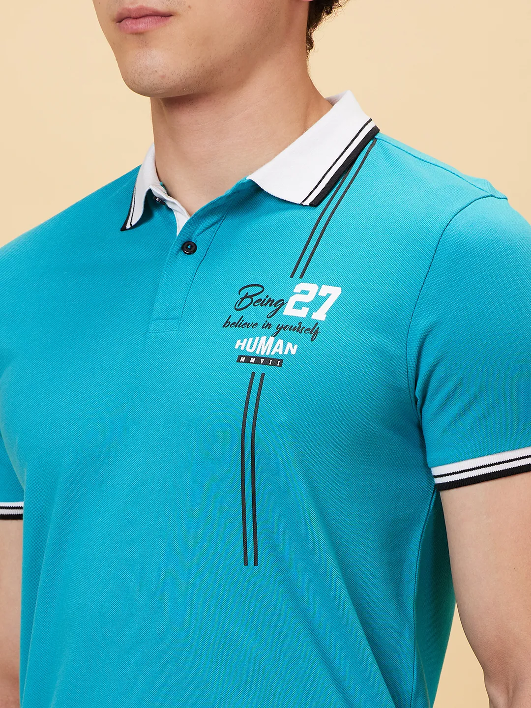 Blue Regular Fit Men's Polo T-Shirt by Being Human Clothing - Image 4