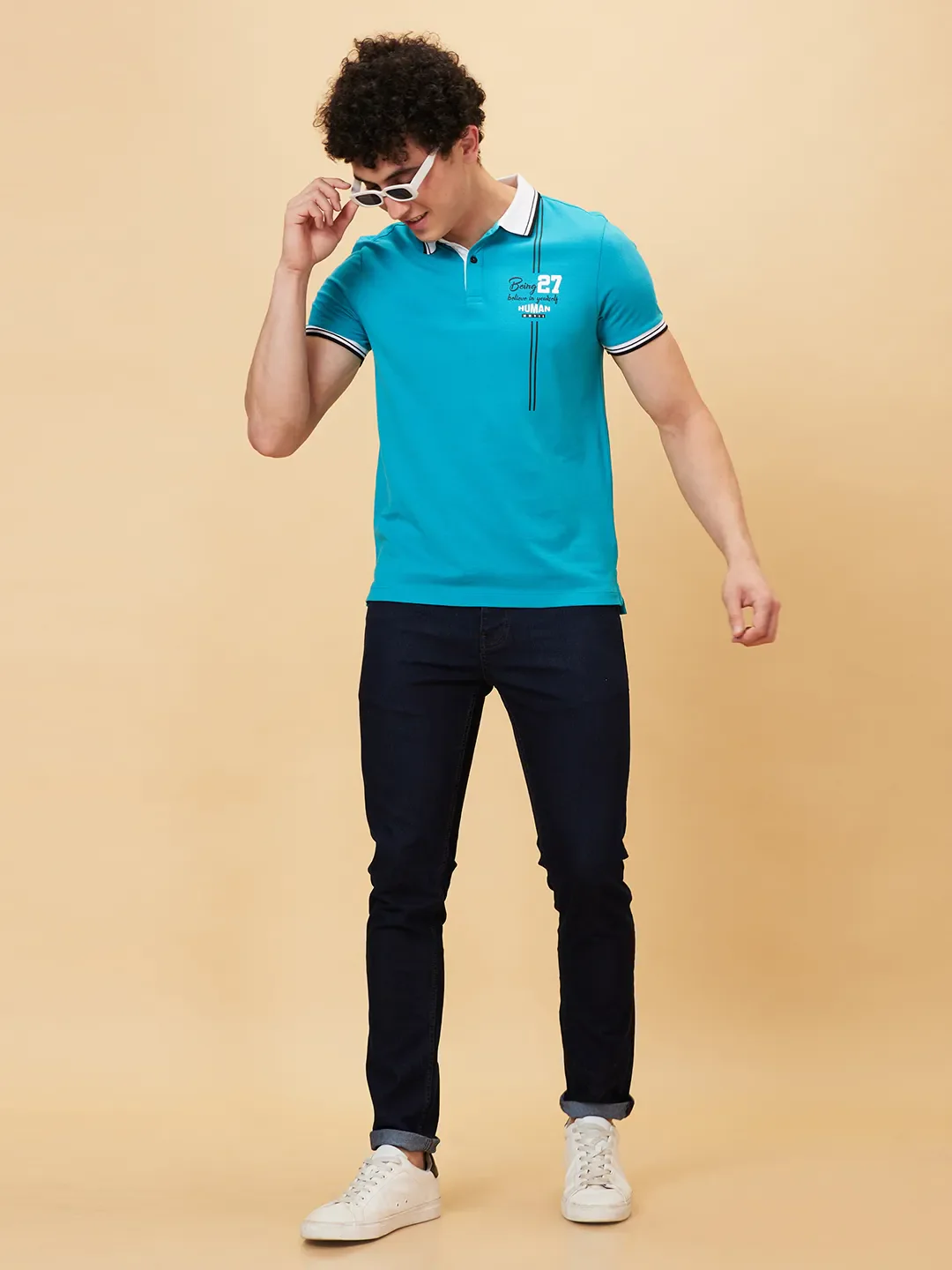 Blue Regular Fit Men's Polo T-Shirt by Being Human Clothing - Image 5