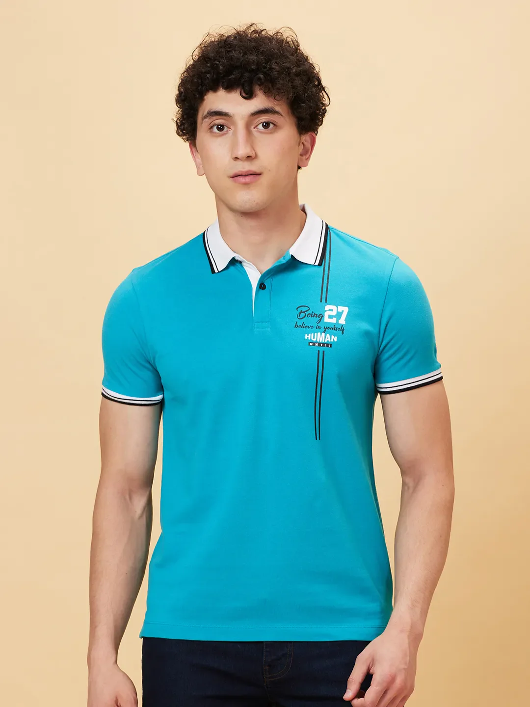 Blue Regular Fit Men's Polo T-Shirt by Being Human Clothing - Image 6
