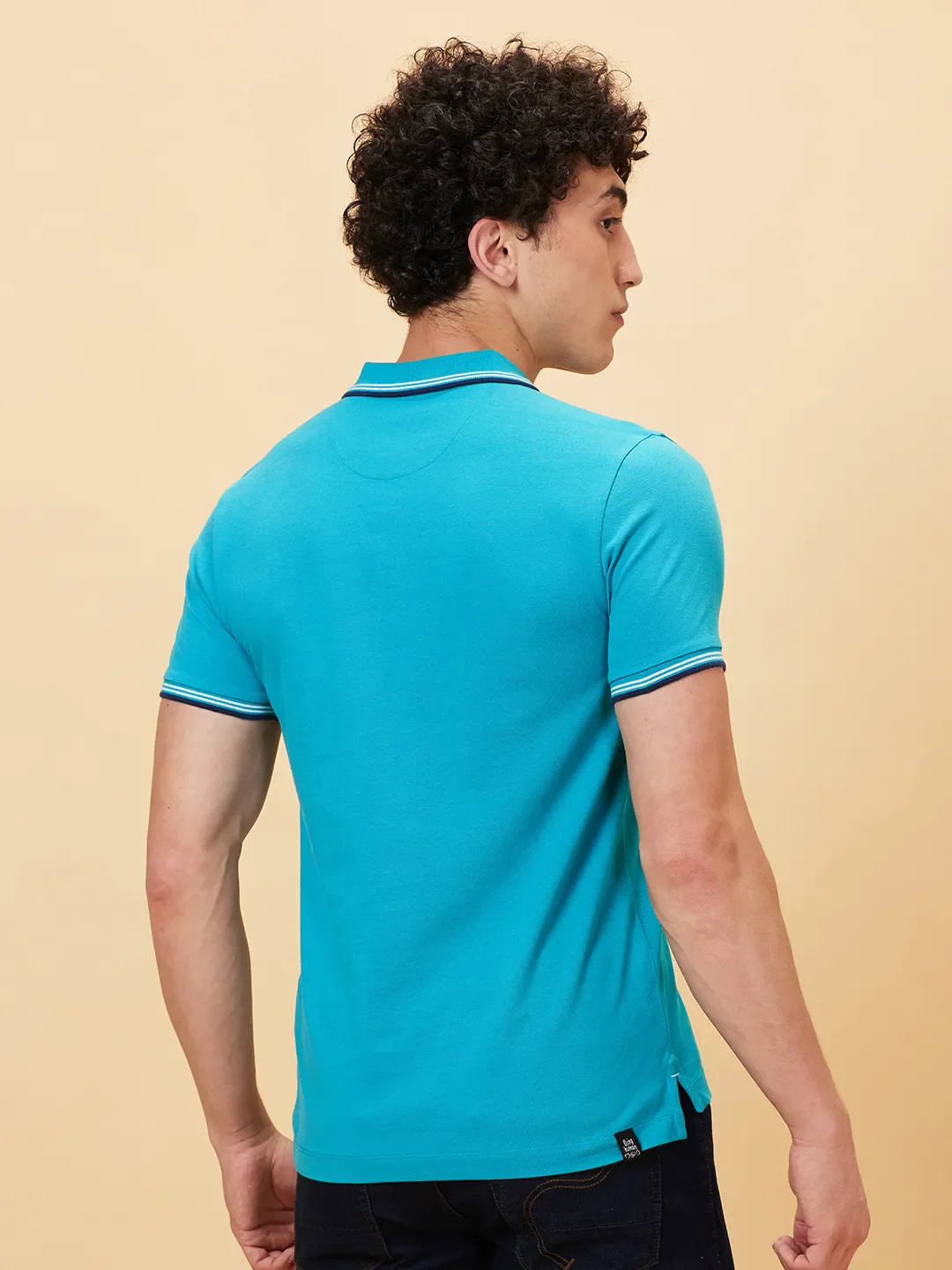 Lake Blue Regular Fit Men's Polo T-Shirt by Being Human Clothing - Image 2
