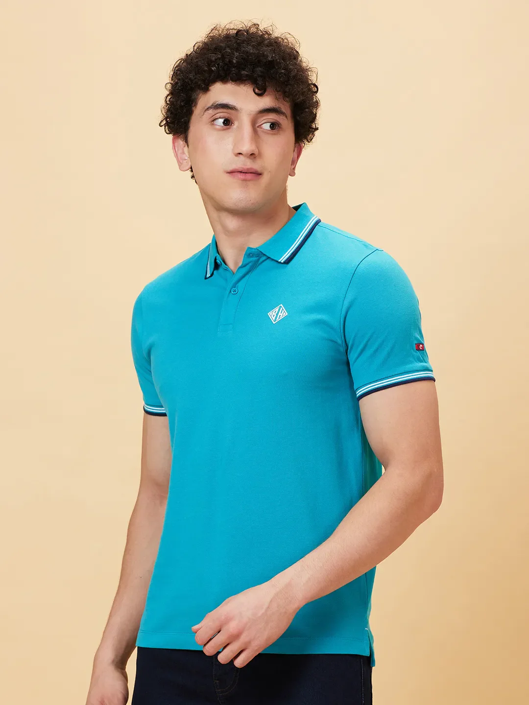 Lake Blue Regular Fit Men's Polo T-Shirt by Being Human Clothing - Image 3