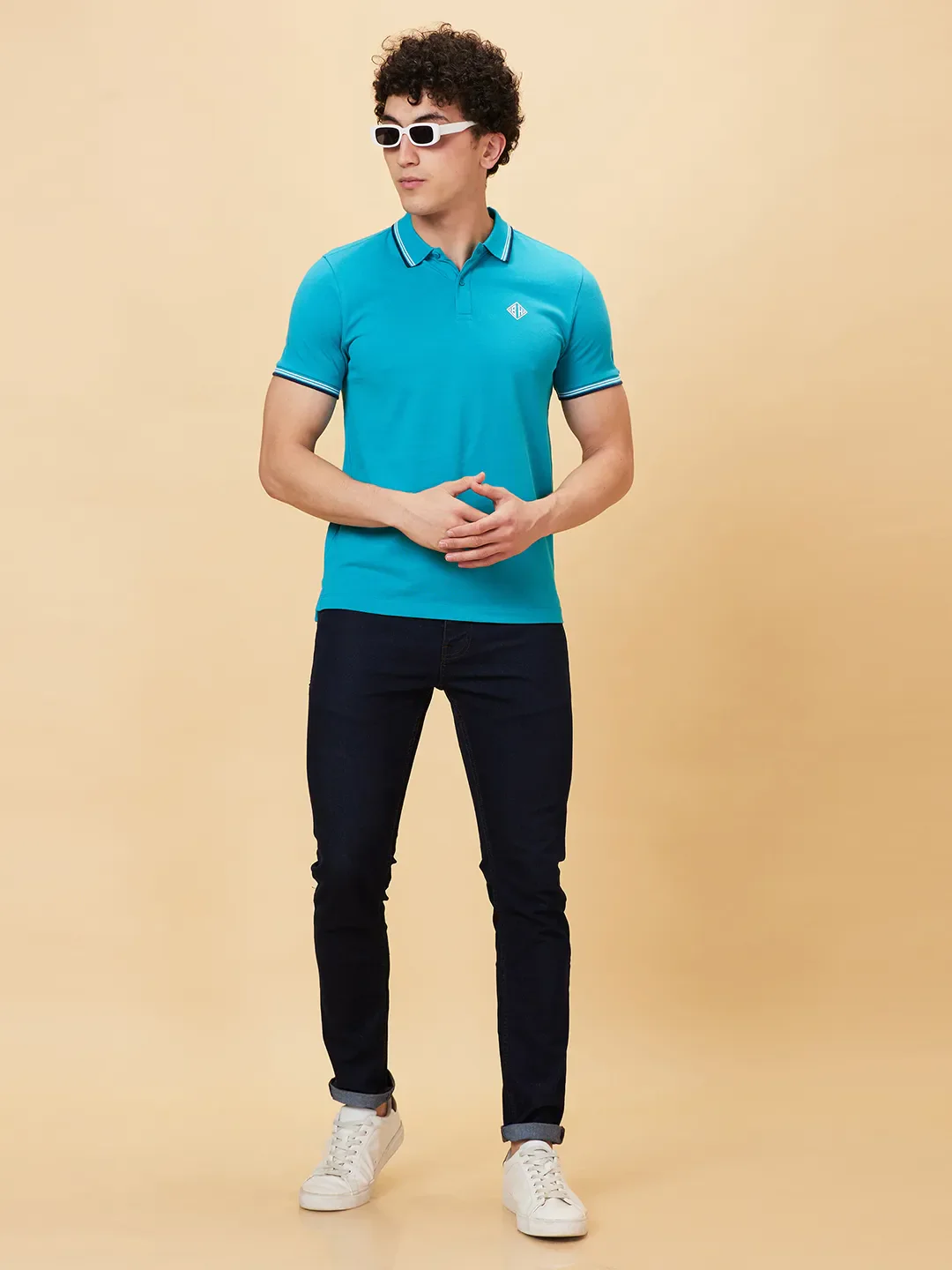 Lake Blue Regular Fit Men's Polo T-Shirt by Being Human Clothing - Image 5