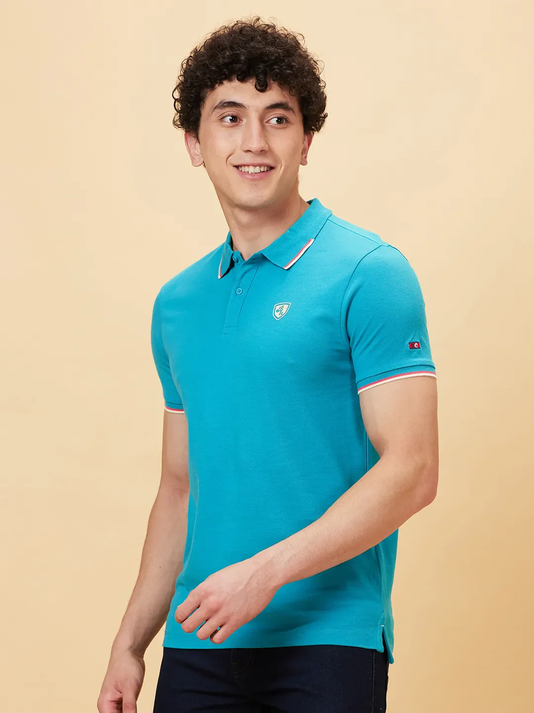 Lake Blue Regular Fit Men's Polo T-Shirt by Being Human Clothing - Image 3