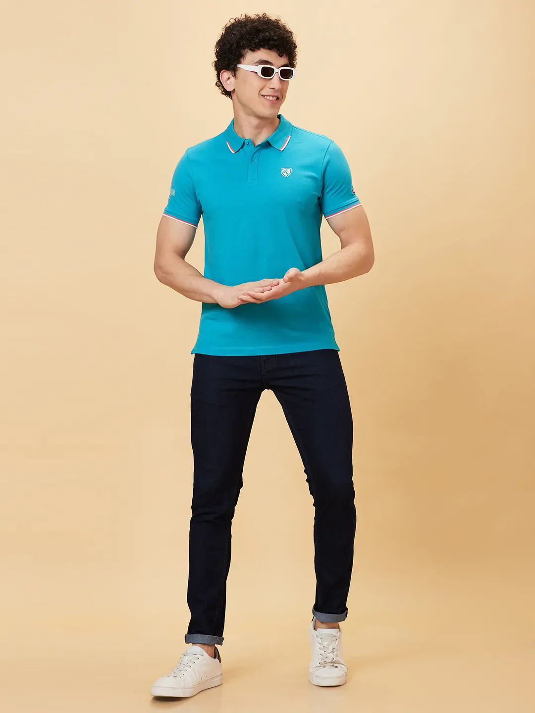 Lake Blue Regular Fit Men's Polo T-Shirt by Being Human Clothing - Image 5