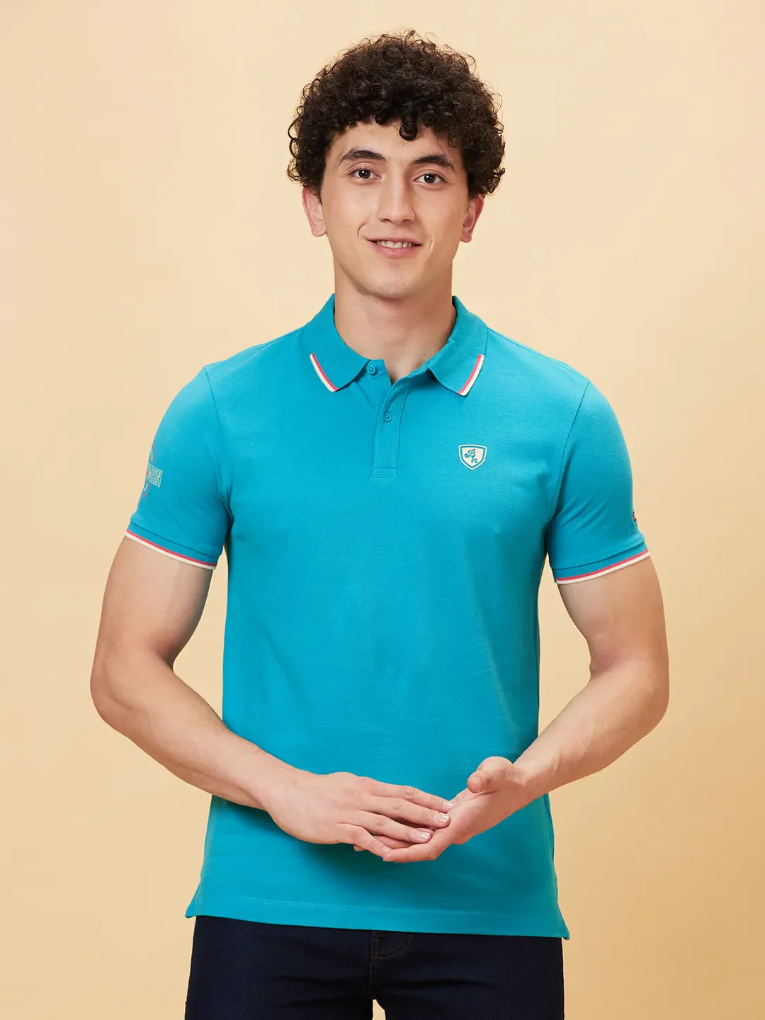 Lake Blue Regular Fit Men's Polo T-Shirt by Being Human Clothing - Image 6