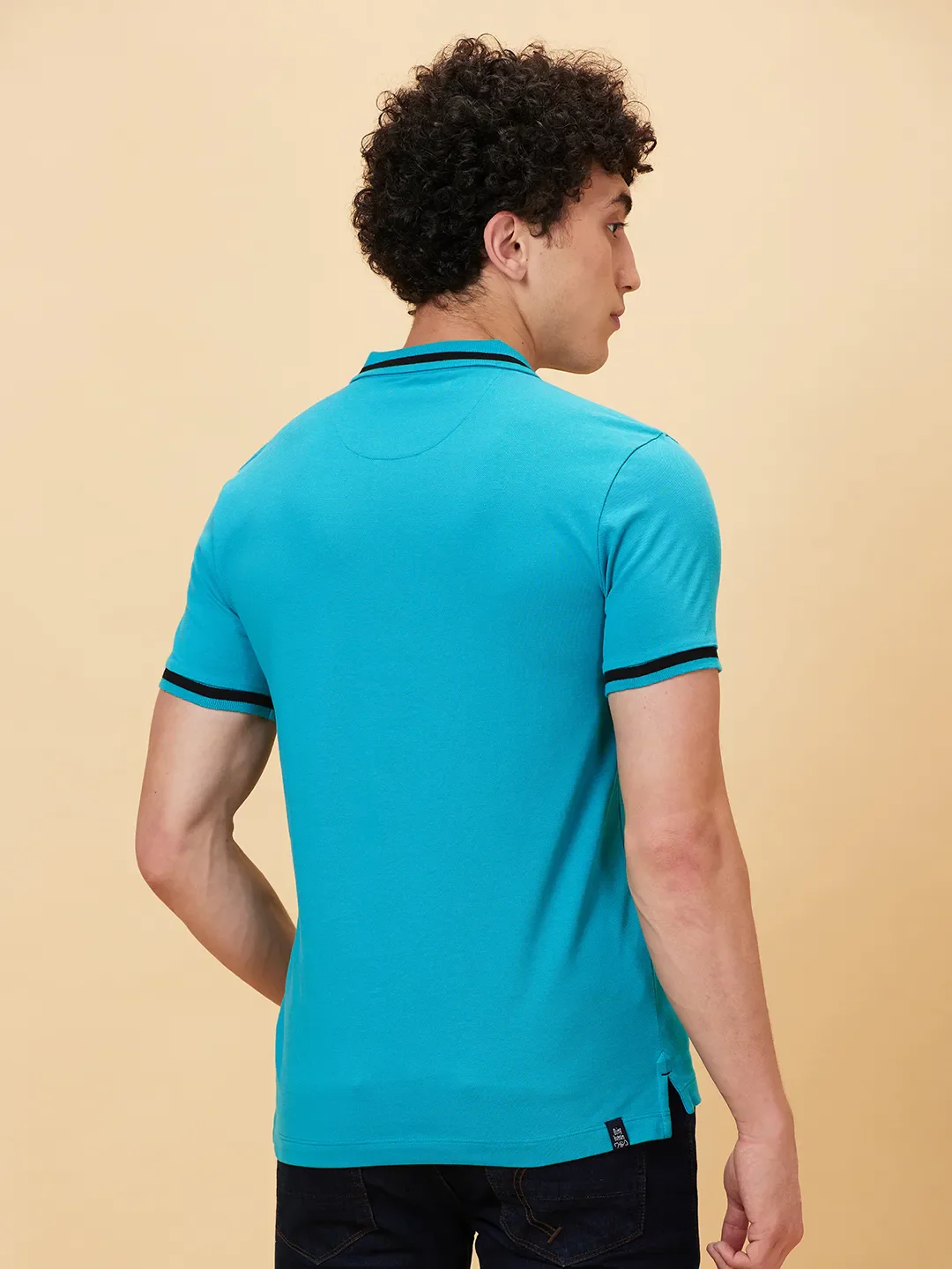 Lake Blue Regular Fit Men's Polo T-Shirt by Being Human Clothing - Image 2