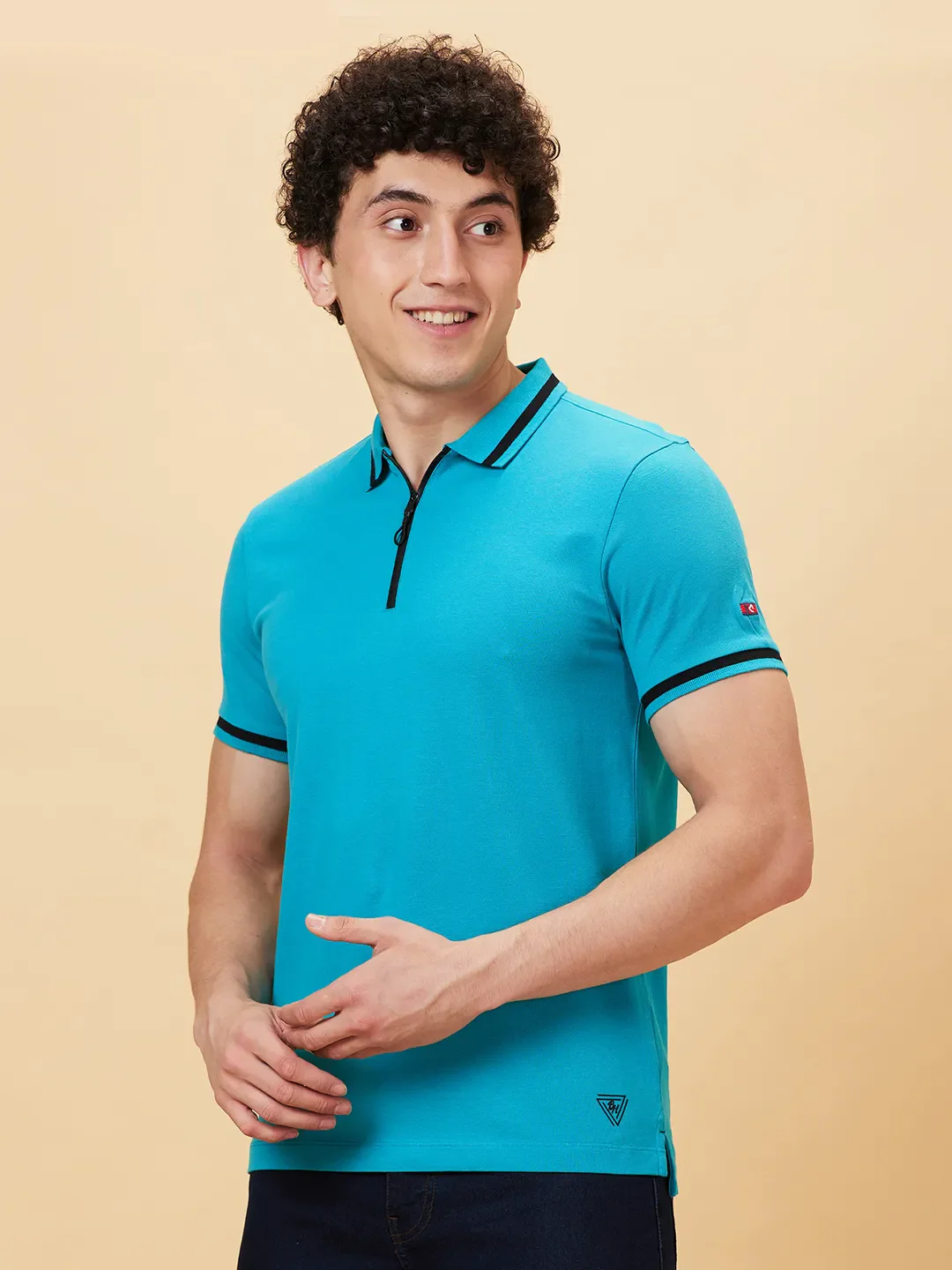Lake Blue Regular Fit Men's Polo T-Shirt by Being Human Clothing - Image 3