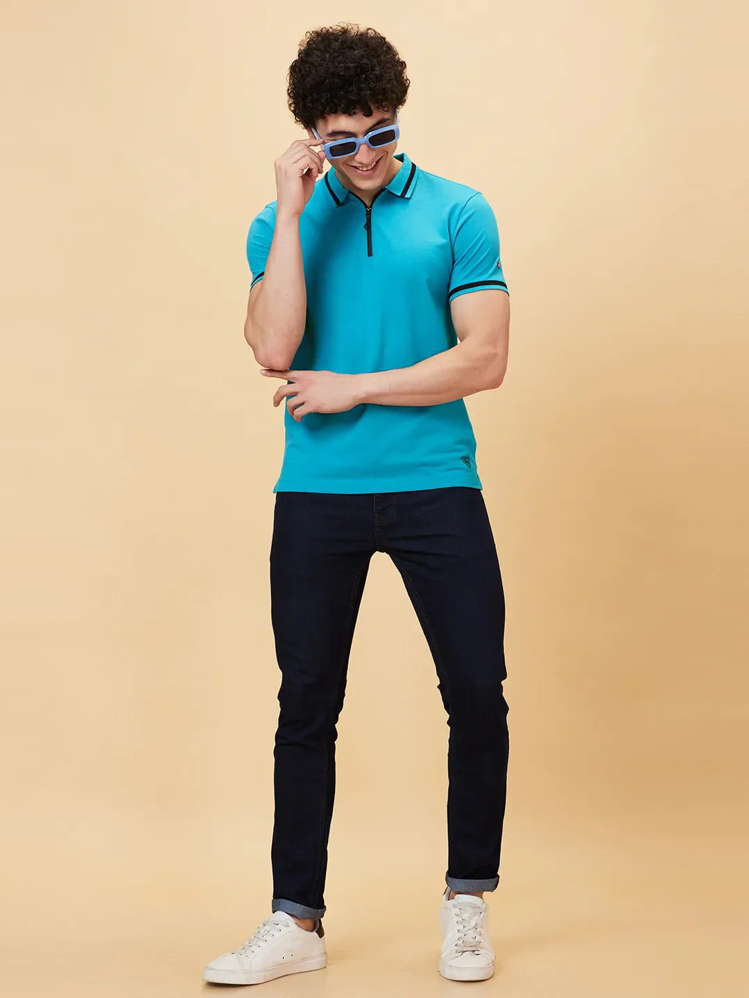 Lake Blue Regular Fit Men's Polo T-Shirt by Being Human Clothing - Image 5