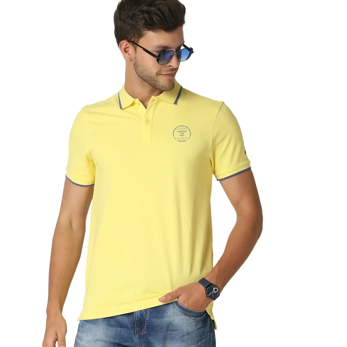 Yellow Regular Fit Men's Polo T-Shirt by Being Human Clothing - Image 7