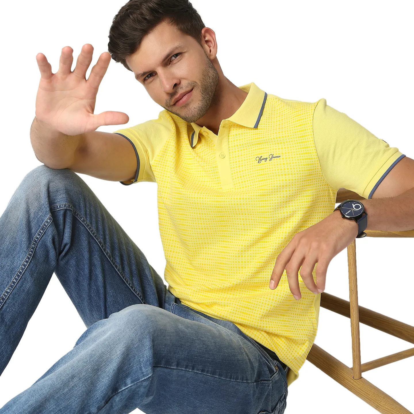Yellow Regular Fit Men's Polo T-Shirt by Being Human Clothing - Image 7