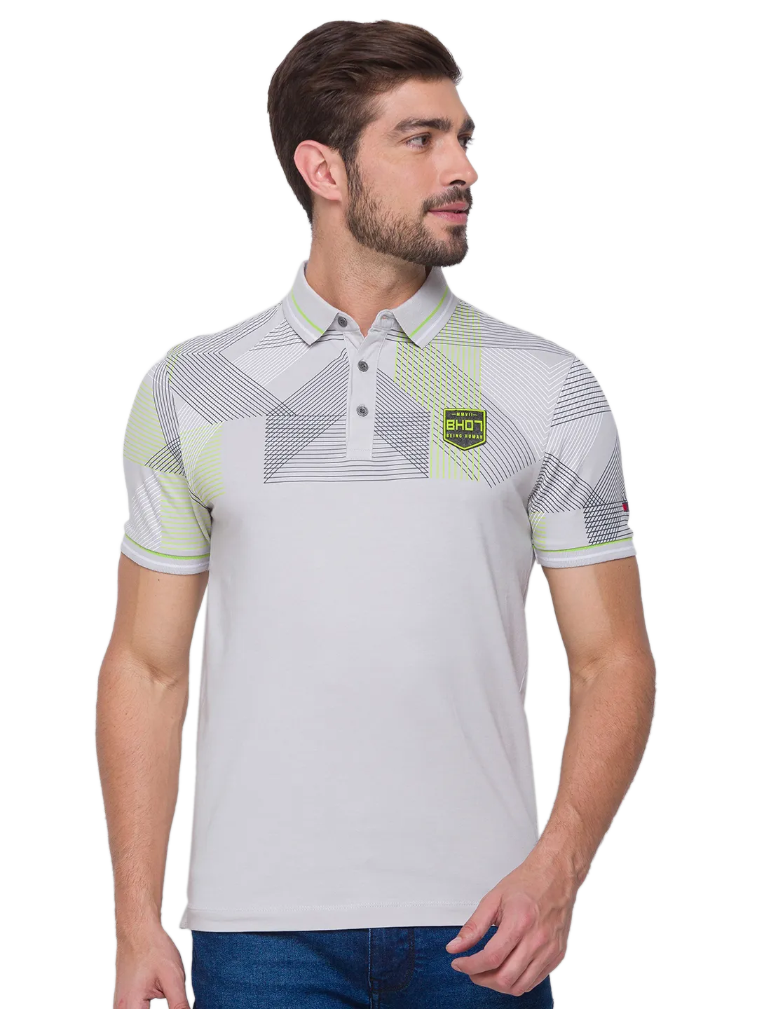 Grey Regular Fit Men's Polo T-Shirt by Being Human Clothing - Image 5
