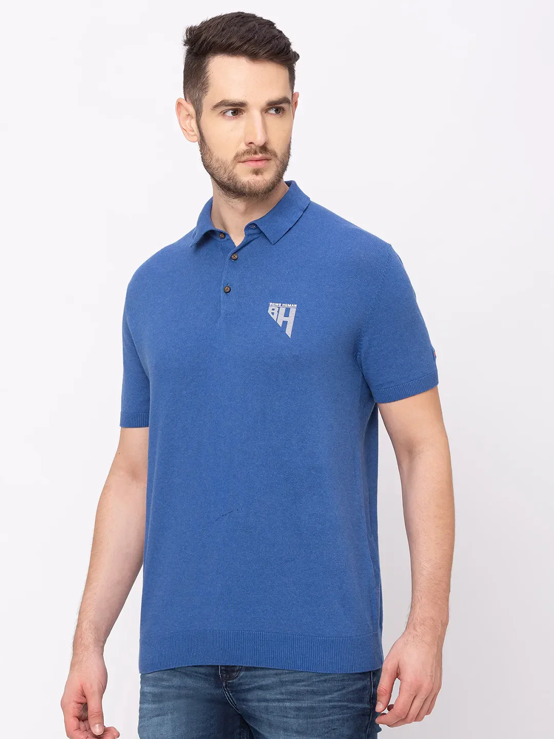 Blue Regular Fit Men's Polo T-Shirt by Being Human Clothing - Image 3