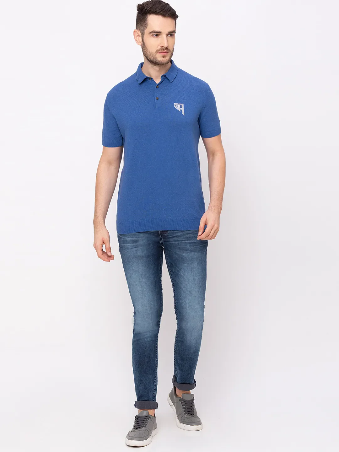 Blue Regular Fit Men's Polo T-Shirt by Being Human Clothing - Image 5
