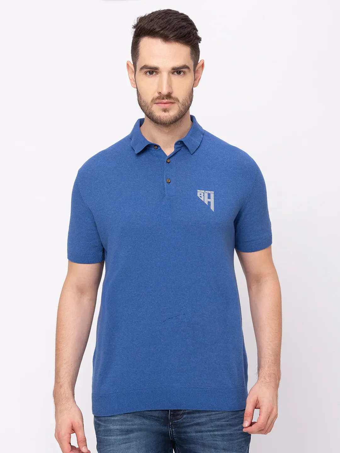 Blue Regular Fit Men's Polo T-Shirt by Being Human Clothing - Image 6