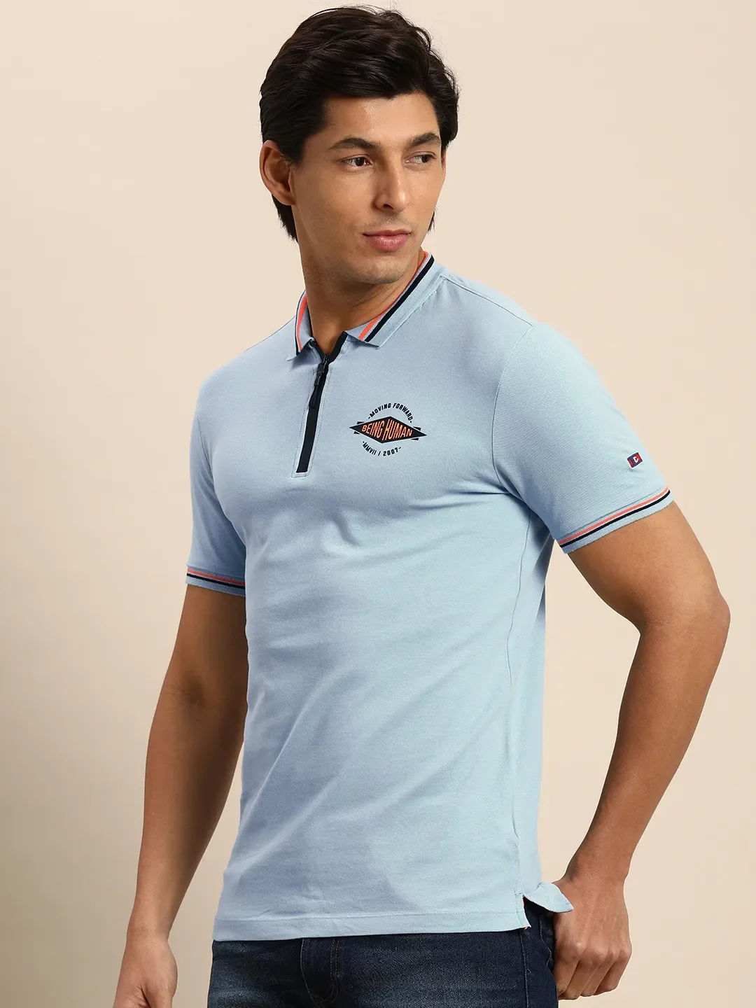 Light Blue Regular Fit Men's Polo T-shirt by Being Human Clothing