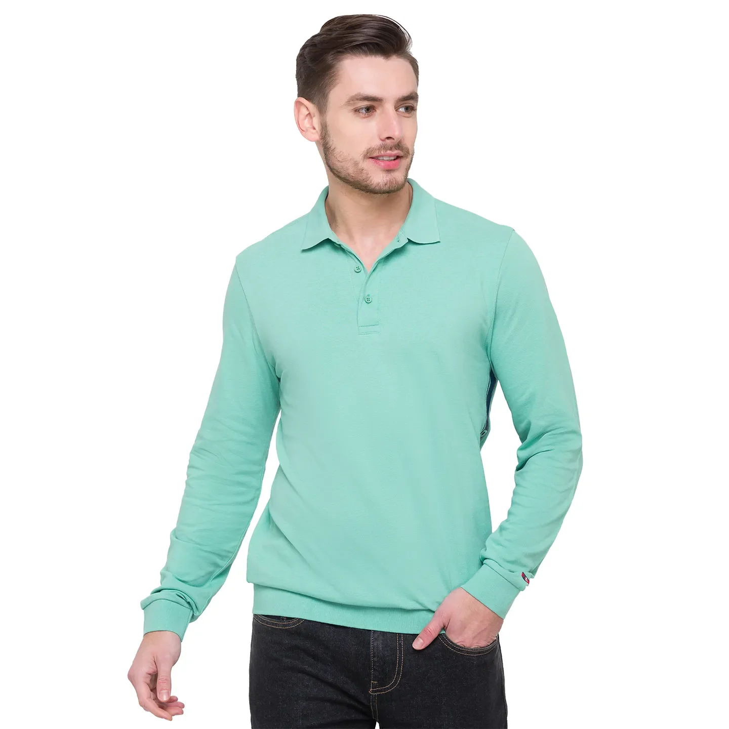 Green Regular Fit Men's Long Sleeves Polo T-Shirt by Being Human Clothing