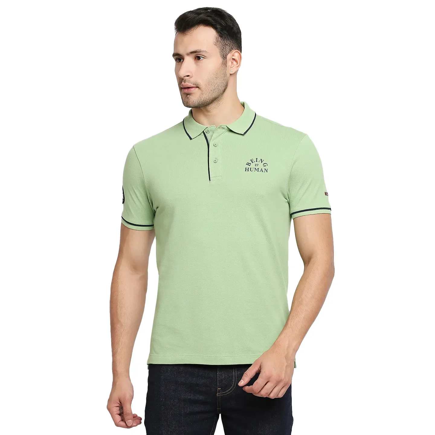 Green Regular Fit Men's Polo T-Shirt by Being Human Clothing